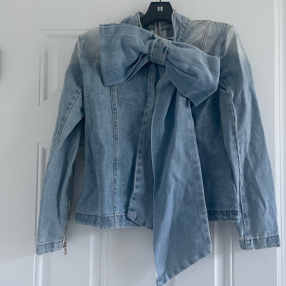 Denim bow tie top